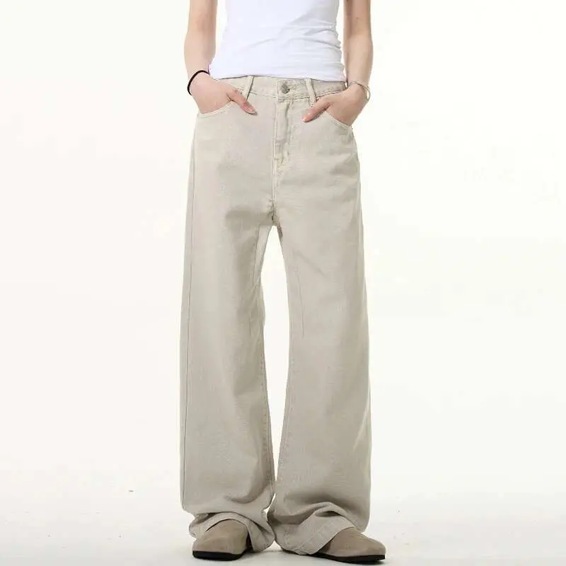 IEFB Simple Men's Jeans New Solid Color Trousers Cleanfit Bottom Straight Wide Leg Loose Male Denim Pants American Summer 9W2529