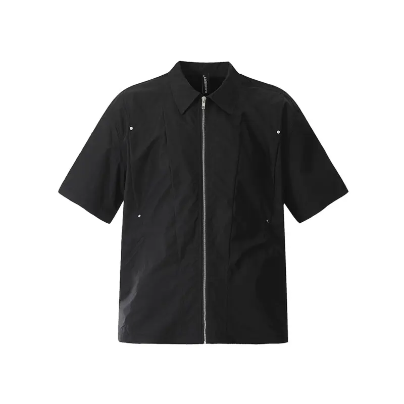IEFB Summer Men's Shirts Turn-down Collar Solid Color Zipper Casual Metal Short Sleeve Loose Male Tops Stylish New CPG2944