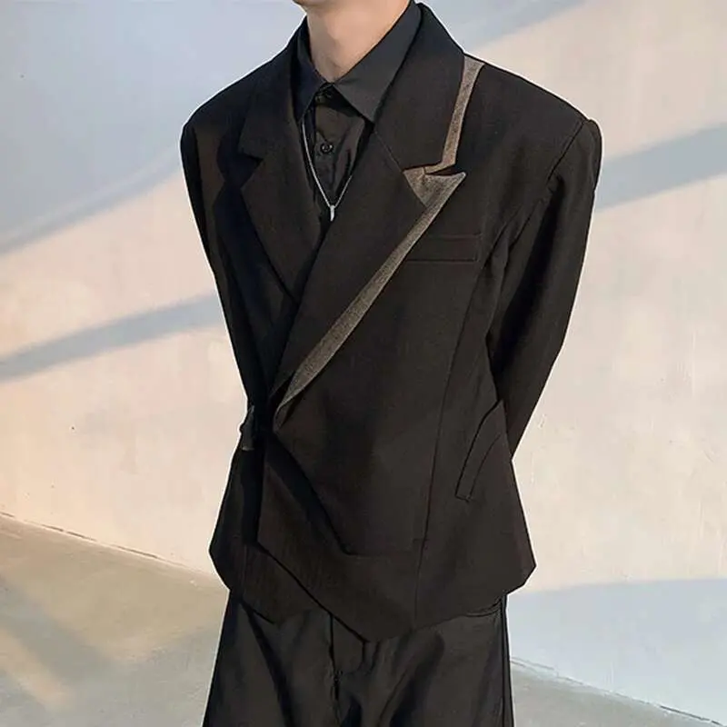 IEFB Men Short Suit Jacket Deconstructive Design Doublelayer Collar Male Horn Button Blazer New Trendy Men's Clothing 9W1140