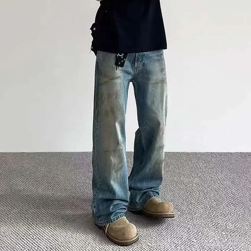 IEFB New American Male Jeans High Street Design Tie Dye Make Old Style Denim Pants Slight Flared Fashion Men's Trousers 9W1481