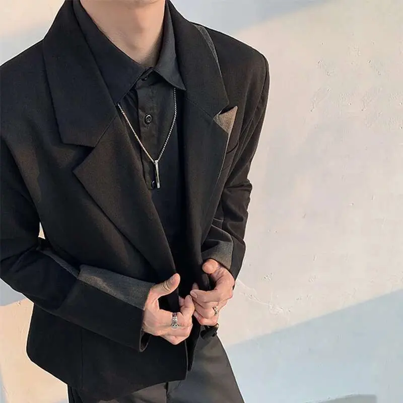 IEFB Men Short Suit Jacket Deconstructive Design Doublelayer Collar Male Horn Button Blazer New Trendy Men's Clothing 9W1140
