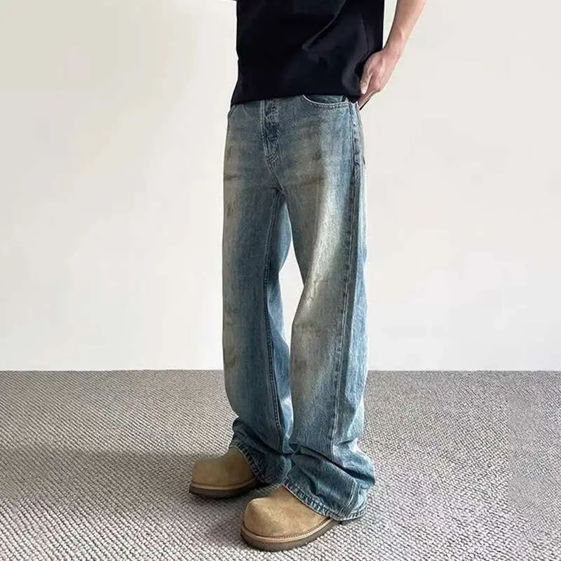 IEFB New American Male Jeans High Street Design Tie Dye Make Old Style Denim Pants Slight Flared Fashion Men's Trousers 9W1481