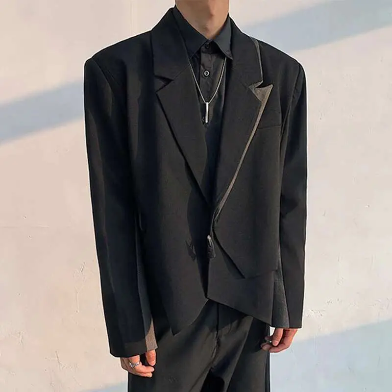 IEFB Men Short Suit Jacket Deconstructive Design Doublelayer Collar Male Horn Button Blazer New Trendy Men's Clothing 9W1140