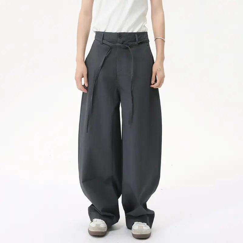 IEFB Simple Men's Suits Turn-down Collar Single Breasted Short Sleeve Solid Color Shirts Lace-up Wide Leg Male Trousers 9W2477