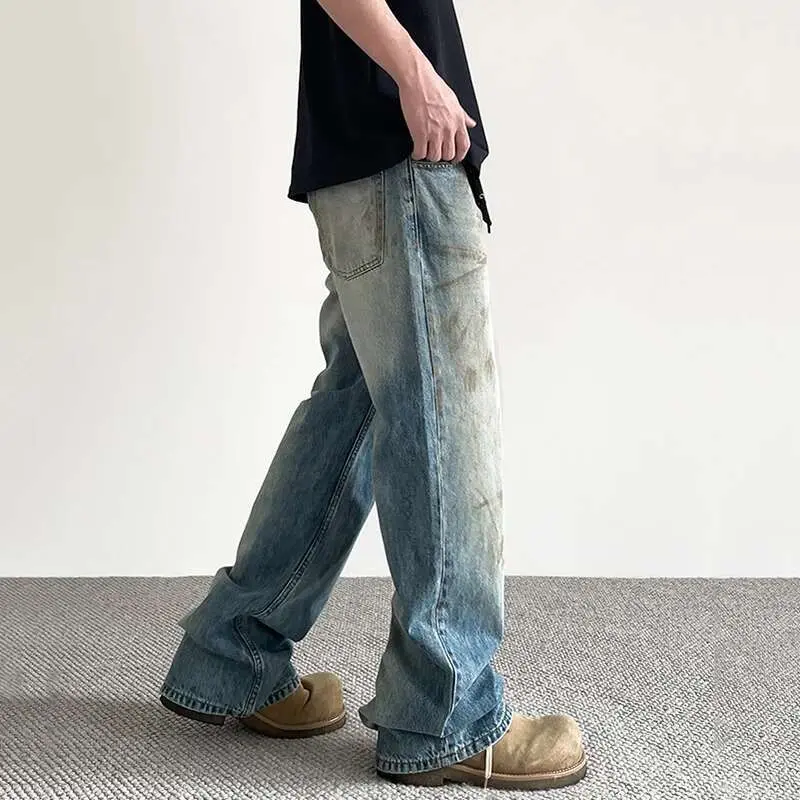 IEFB New American Male Jeans High Street Design Tie Dye Make Old Style Denim Pants Slight Flared Fashion Men's Trousers 9W1481