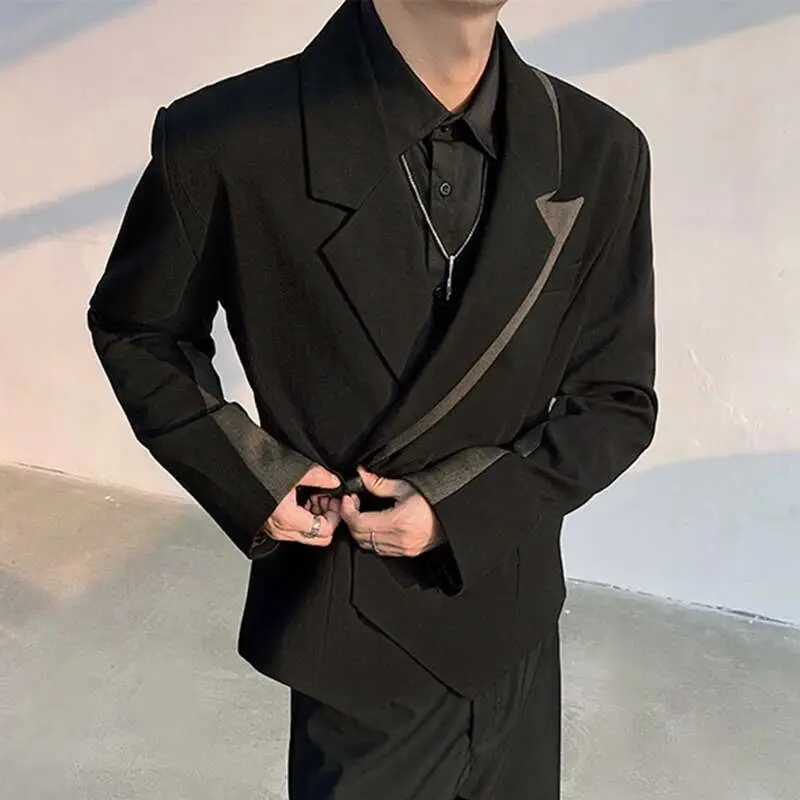 IEFB Men Short Suit Jacket Deconstructive Design Doublelayer Collar Male Horn Button Blazer New Trendy Men's Clothing 9W1140