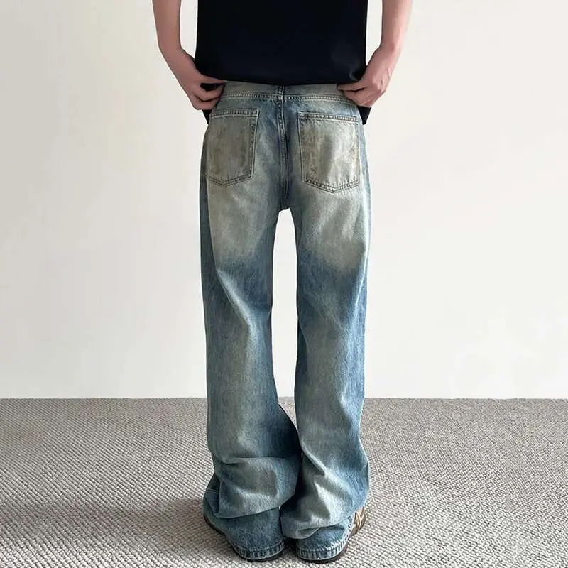 IEFB New American Male Jeans High Street Design Tie Dye Make Old Style Denim Pants Slight Flared Fashion Men's Trousers 9W1481