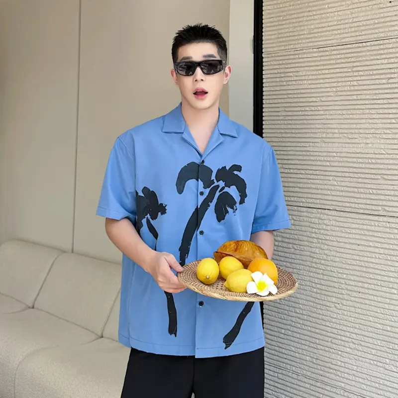 IEFB Niche Design Men's Shirts Turn-down Collar Printing Contrast Color Short Sleeve Single Breasted Loose Male Tops New 9W2334