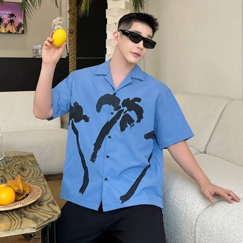 IEFB Niche Design Men's Shirts Turn-down Collar Printing Contrast Color Short Sleeve Single Breasted Loose Male Tops New 9W2334