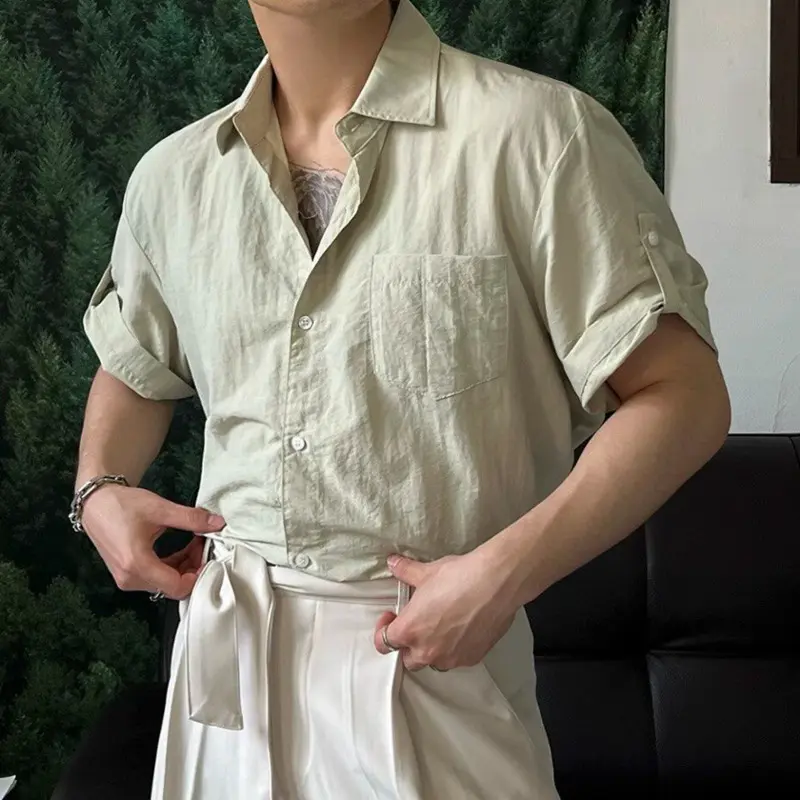 IEFB Korean Style Men's Shirt Lapel Solid Color New Summer Menswear Pocket Short Sleeve Single Breasted Loose Male Tops 9W2711