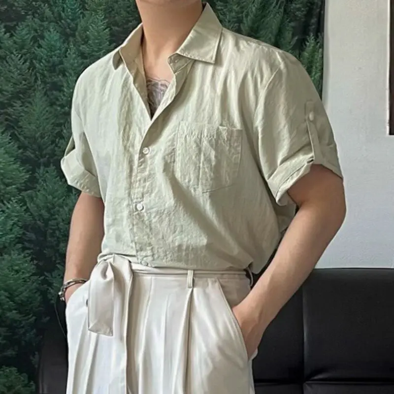 IEFB Korean Style Men's Shirt Lapel Solid Color New Summer Menswear Pocket Short Sleeve Single Breasted Loose Male Tops 9W2711