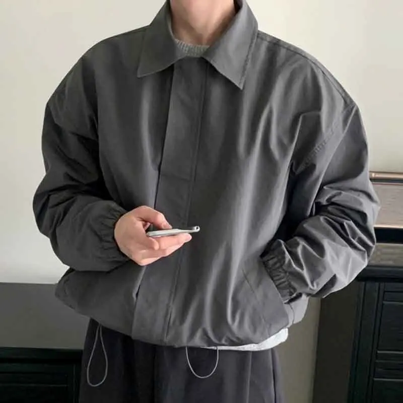 IEFB Male Jackets Casual Turn-down Collar Solid Color Pockets Drawstring Loose Men Short Coats Chic Men's Wear Spring New 9C4622