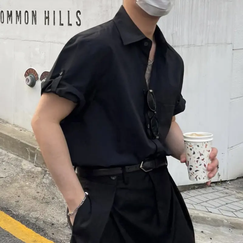 IEFB Korean Style Men's Shirt Lapel Solid Color New Summer Menswear Pocket Short Sleeve Single Breasted Loose Male Tops 9W2711