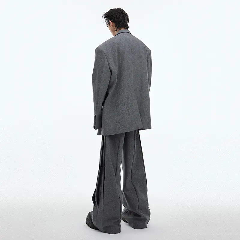 IEFB Korean Style Men's Suits Single Breasted Shoulder Pads Double Layers Blazers Pleated Straight Loose Wide Leg Pants 24E2102