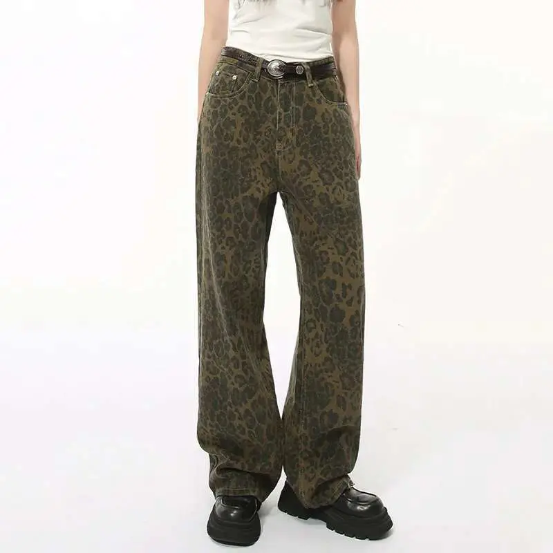 IEFB High Street New Men's Denim Pants Leopard Print Casual Bottom Straight Loose Wide Leg Male Jeans Spring Streewear 9C7744