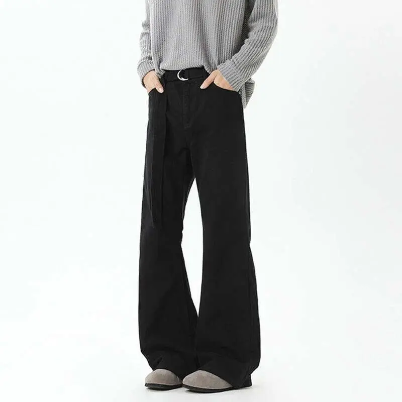 IEFB Men's Jeans New Korean Style Mirco Flared Trendy Solid Color Simple Stylish Straight Wide Leg Male Summer Trousers 9W2066