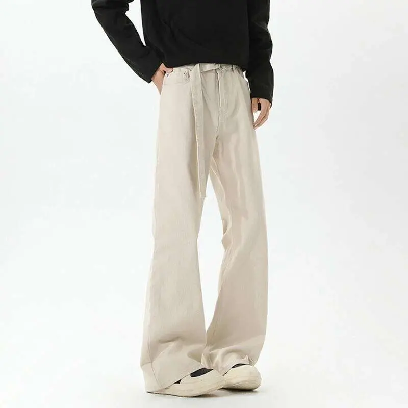 IEFB Men's Jeans New Korean Style Mirco Flared Trendy Solid Color Simple Stylish Straight Wide Leg Male Summer Trousers 9W2066