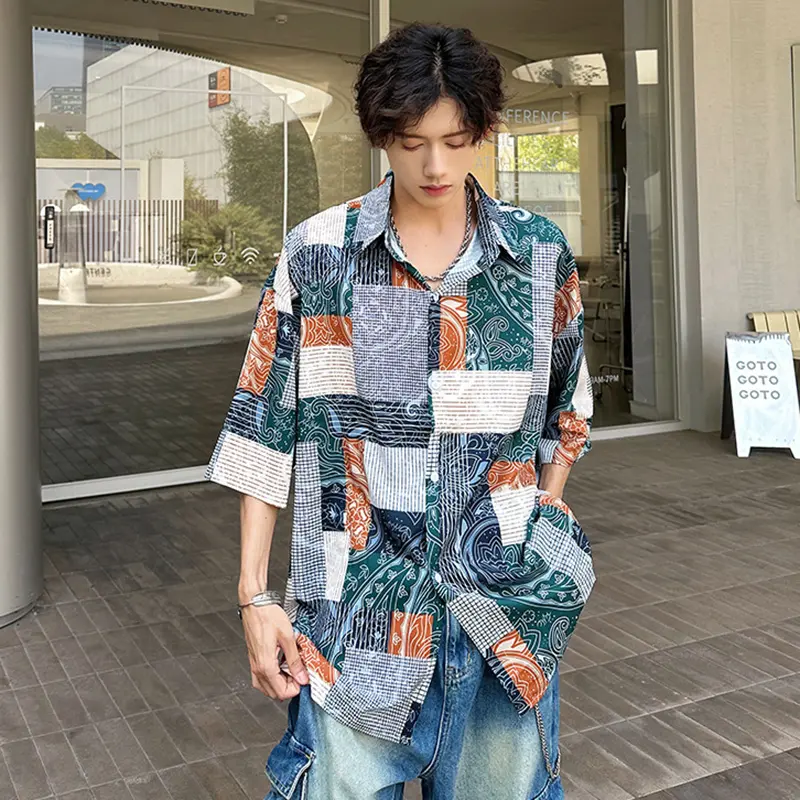 IEFB Men's Shirts Short Sleeve New Summer Plaid Design Turn-down Collar Korean Style Handsome Causal Male Clothing 9W1969