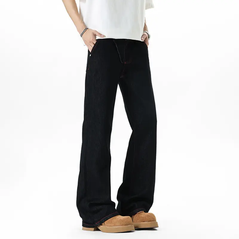 IEFB Dark Style Men's Jeans Solid Color Casual Wide Leg Contrats Color Line Design Straight Loose Male Denim Pants New 9W3480