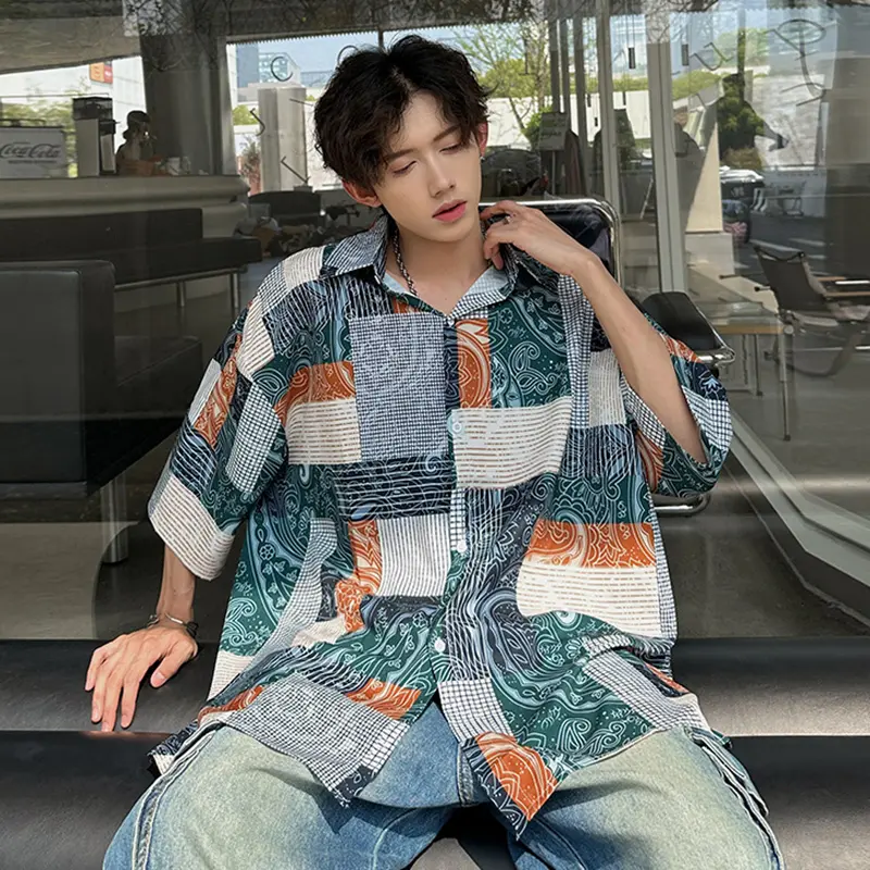 IEFB Men's Shirts Short Sleeve New Summer Plaid Design Turn-down Collar Korean Style Handsome Causal Male Clothing 9W1969