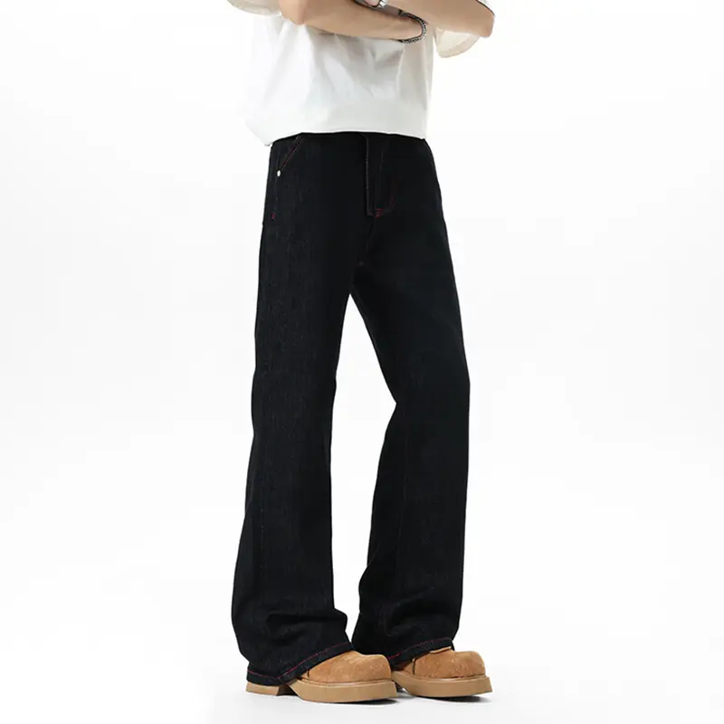 IEFB Dark Style Men's Jeans Solid Color Casual Wide Leg Contrats Color Line Design Straight Loose Male Denim Pants New 9W3480