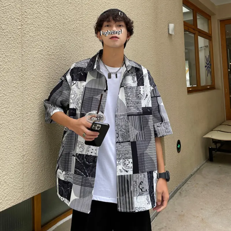 IEFB Men's Shirts Short Sleeve New Summer Plaid Design Turn-down Collar Korean Style Handsome Causal Male Clothing 9W1969