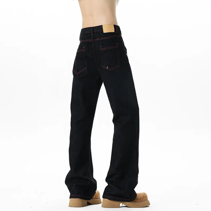 IEFB Dark Style Men's Jeans Solid Color Casual Wide Leg Contrats Color Line Design Straight Loose Male Denim Pants New 9W3480