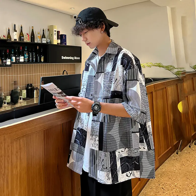 IEFB Men's Shirts Short Sleeve New Summer Plaid Design Turn-down Collar Korean Style Handsome Causal Male Clothing 9W1969