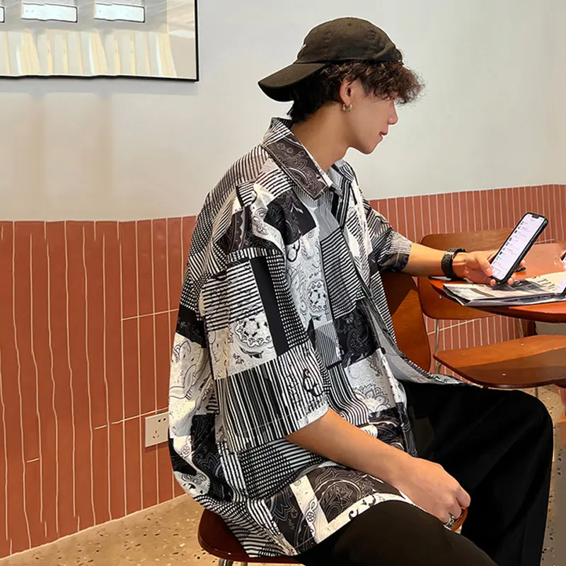 IEFB Men's Shirts Short Sleeve New Summer Plaid Design Turn-down Collar Korean Style Handsome Causal Male Clothing 9W1969