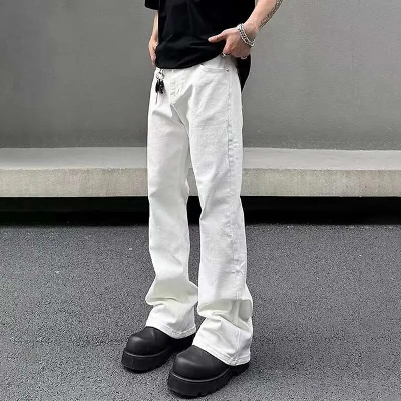 IEFB Men's Jeans New American Micro Flared Denim Pants Slim Fit Solid Color High Street Stylish Male Casual Trousers 9W1483