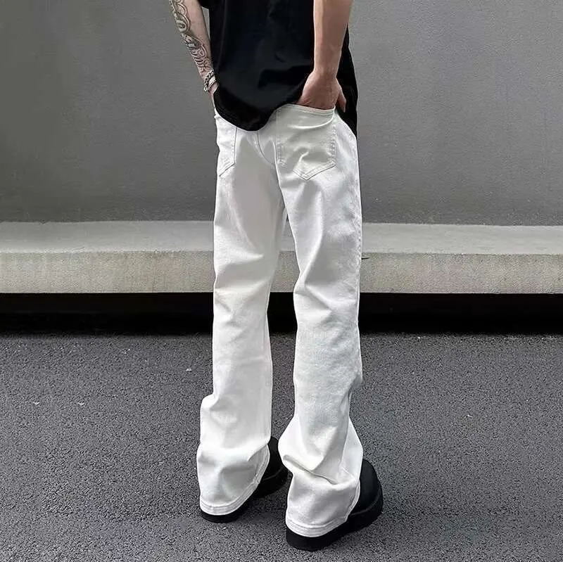 IEFB Men's Jeans New American Micro Flared Denim Pants Slim Fit Solid Color High Street Stylish Male Casual Trousers 9W1483