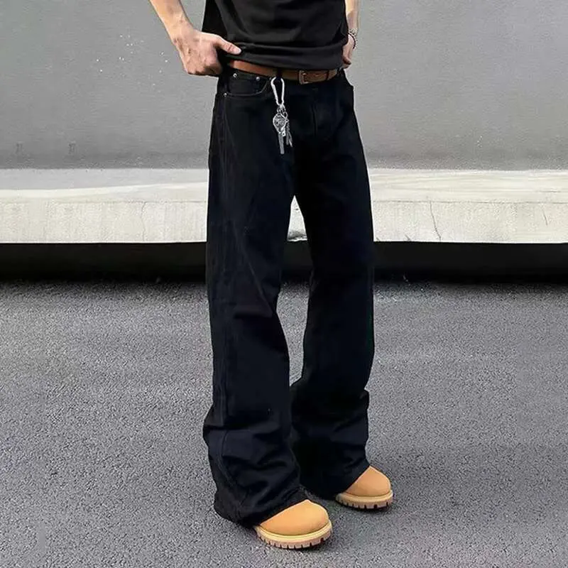 IEFB Men's Jeans New American Micro Flared Denim Pants Slim Fit Solid Color High Street Stylish Male Casual Trousers 9W1483