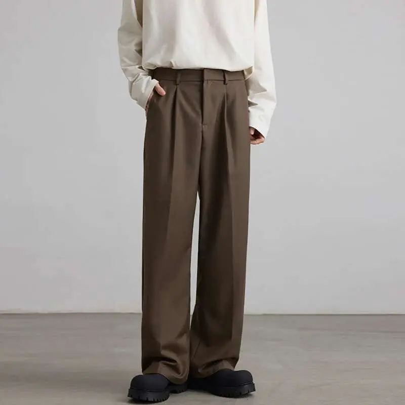 IEFB Men's Suit Pants New Korean Style Pleated Solid Color Trendy Straight Leg Simple Stylish Male Causal Trousers 9W1905