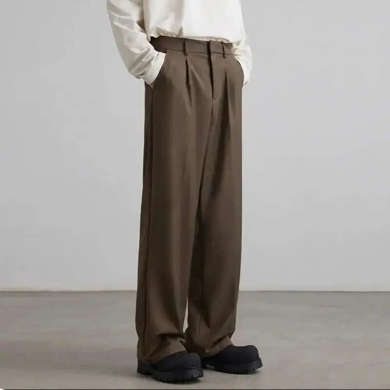 IEFB Men's Suit Pants New Korean Style Pleated Solid Color Trendy Straight Leg Simple Stylish Male Causal Trousers 9W1905
