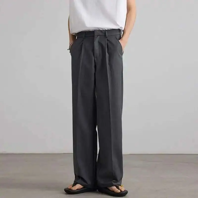 IEFB Men's Suit Pants New Korean Style Pleated Solid Color Trendy Straight Leg Simple Stylish Male Causal Trousers 9W1905