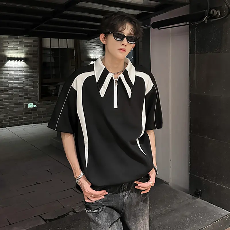 IEFB New Fashion Men's T-shirt Niche Deconstructed Contrast Color Padded Shoulder Short Sleeve T-Shirts Loose Summer 9W3311