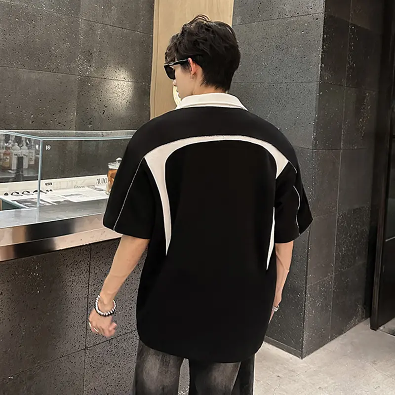 IEFB New Fashion Men's T-shirt Niche Deconstructed Contrast Color Padded Shoulder Short Sleeve T-Shirts Loose Summer 9W3311