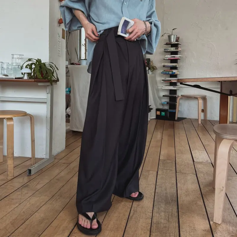 IEFB Lazy Style Straight Casual Trousers Men Fashion Summer Draped Wide Leg Suit Pants Pleated Korean Style Clean Fit 9W3654
