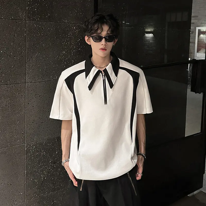 IEFB New Fashion Men's T-shirt Niche Deconstructed Contrast Color Padded Shoulder Short Sleeve T-Shirts Loose Summer 9W3311