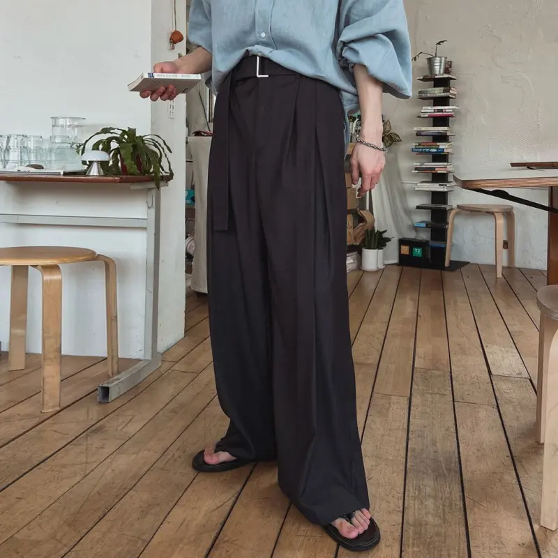 IEFB Lazy Style Straight Casual Trousers Men Fashion Summer Draped Wide Leg Suit Pants Pleated Korean Style Clean Fit 9W3654
