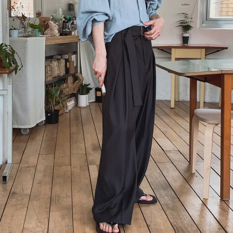 IEFB Lazy Style Straight Casual Trousers Men Fashion Summer Draped Wide Leg Suit Pants Pleated Korean Style Clean Fit 9W3654