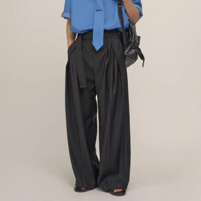 IEFB Lazy Style Straight Casual Trousers Men Fashion Summer Draped Wide Leg Suit Pants Pleated Korean Style Clean Fit 9W3654