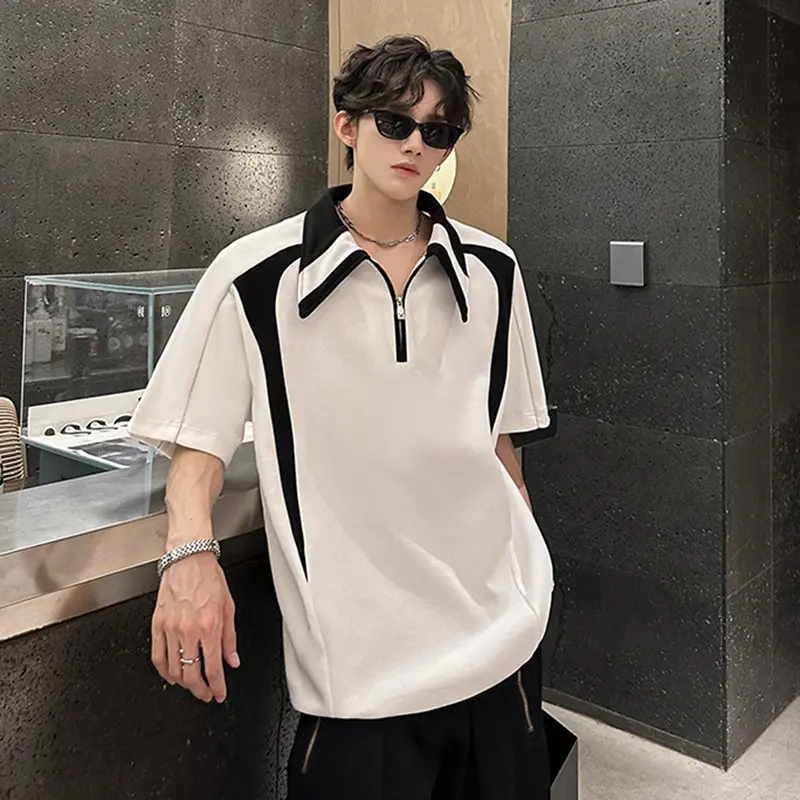 IEFB New Fashion Men's T-shirt Niche Deconstructed Contrast Color Padded Shoulder Short Sleeve T-Shirts Loose Summer 9W3311