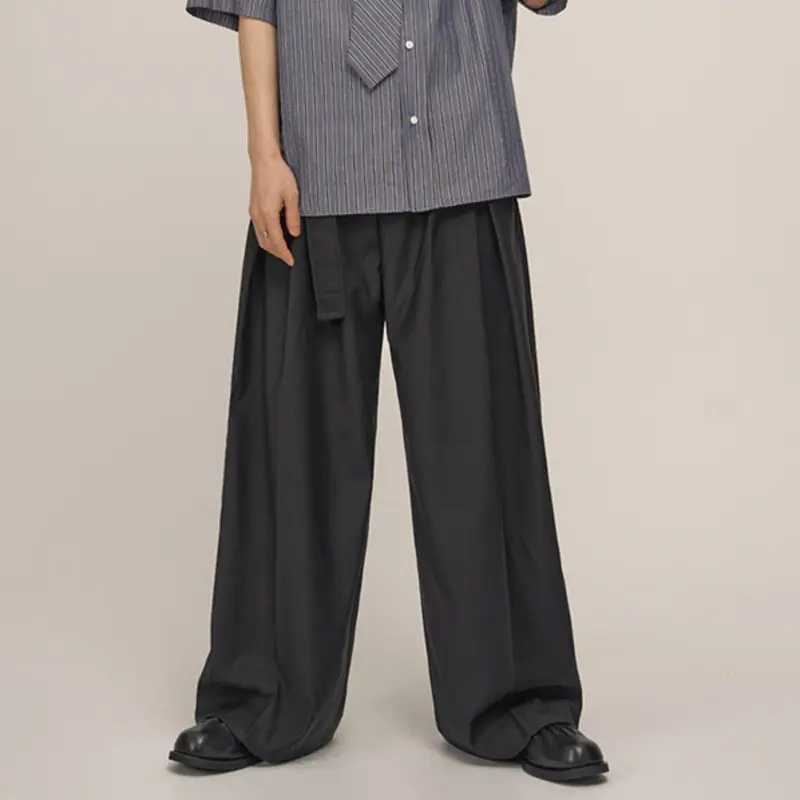 IEFB Lazy Style Straight Casual Trousers Men Fashion Summer Draped Wide Leg Suit Pants Pleated Korean Style Clean Fit 9W3654