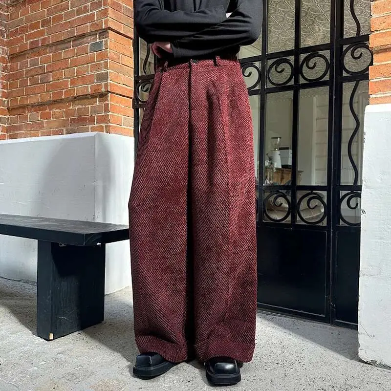 IEFB Niche Design Men Casual Trousers Solid Color Button Silver Twill All-match Loose Straight Wide Keg Male Korean Pants 9W546