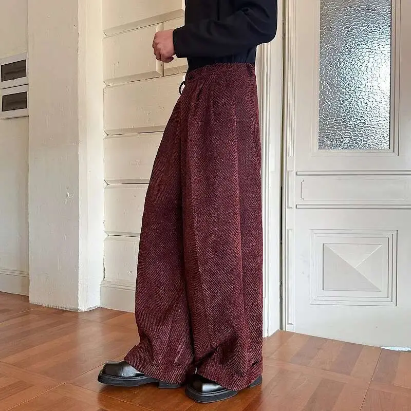 IEFB Niche Design Men Casual Trousers Solid Color Button Silver Twill All-match Loose Straight Wide Keg Male Korean Pants 9W546