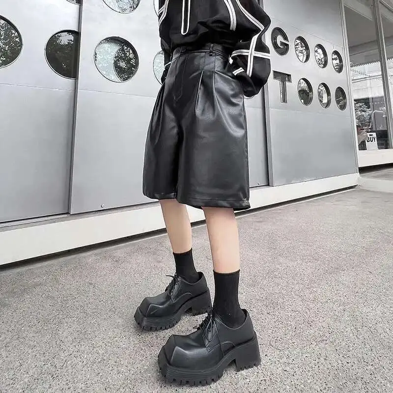 IEFB High Street Men's Casual PU Shorts American Style Fashion Niche Wide Leg Short Pants 2023 Summer New Male Clothing 9A8796