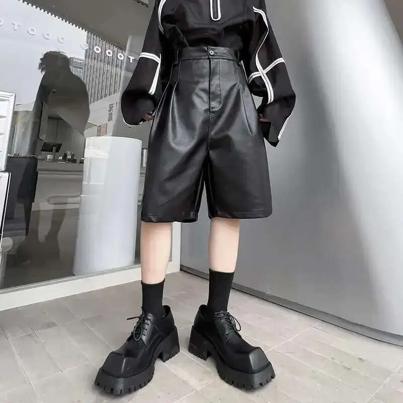 IEFB High Street Men's Casual PU Shorts American Style Fashion Niche Wide Leg Short Pants 2023 Summer New Male Clothing 9A8796
