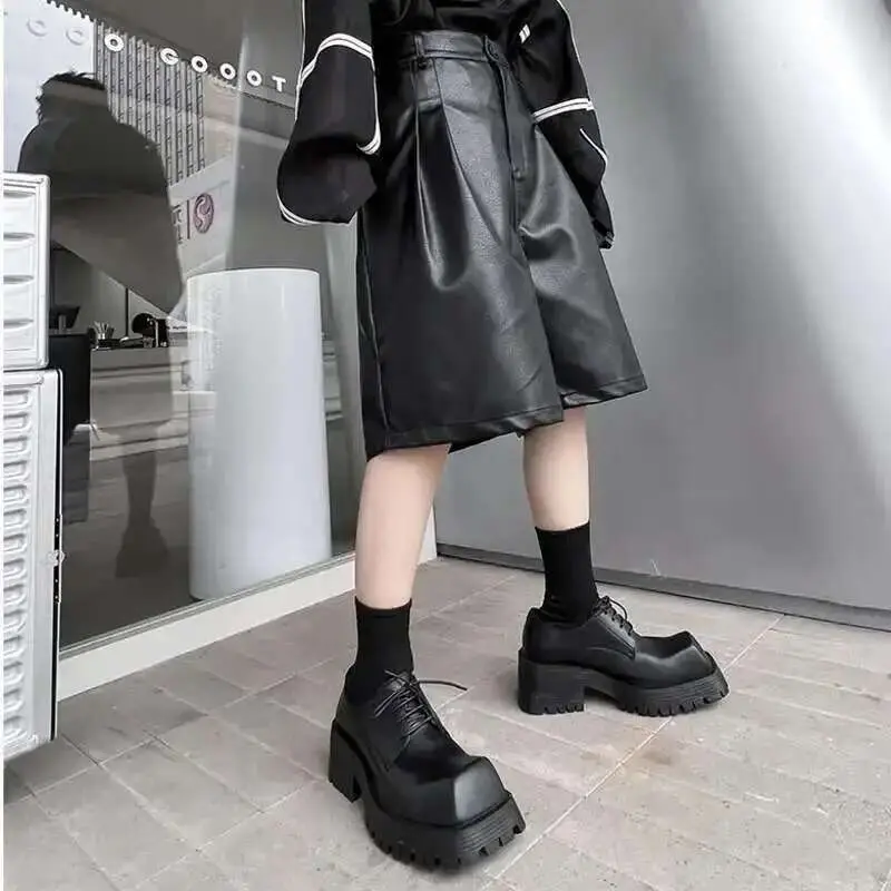 IEFB High Street Men's Casual PU Shorts American Style Fashion Niche Wide Leg Short Pants 2023 Summer New Male Clothing 9A8796