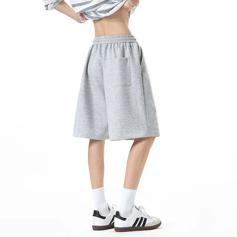IEFB Loose Wide Sports Shorts Dark Pleated Arc Cut Design Solid Color Simple Men's Casual Cropped Pants Elastic Waist 9W3807